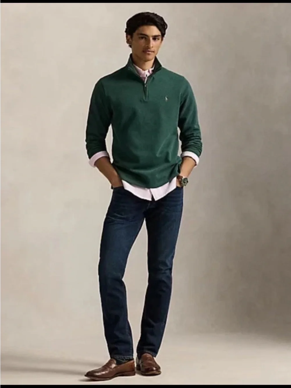 $135 POLO RALPH LAUREN MEN'S Plaid Estate-Rib Quarter-Zip Pullover Green XL